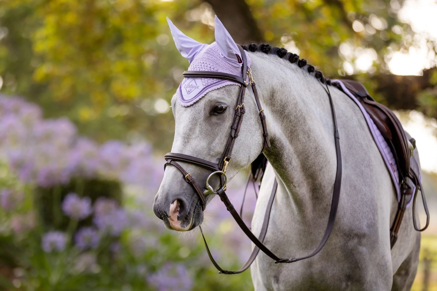 LeMieux Classic Lycra Fly Hood – Wisteria 2 LeMieux Classic Lycra Fly Hood – Wisteria - Image 2